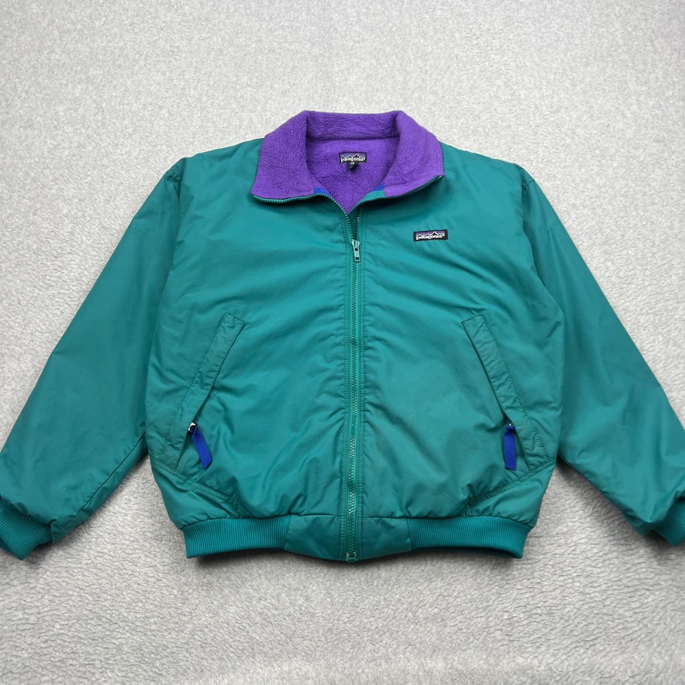 VTG Patagonia Shelled Synchilla Jacket Womens 10 Teal Fleece Lined Bomber USA